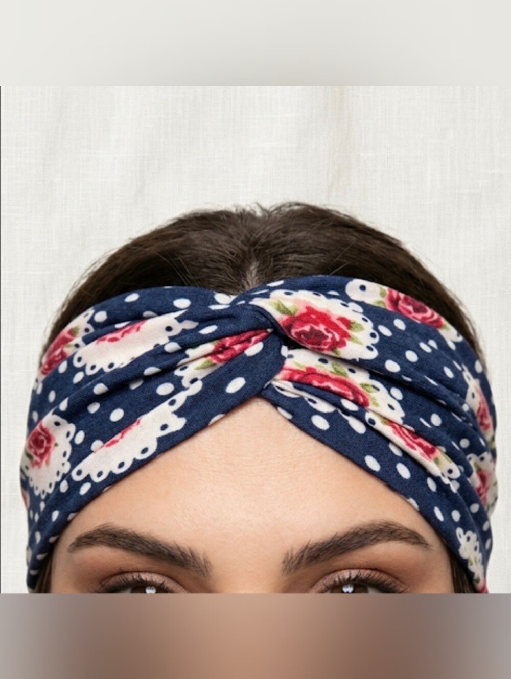 Navy Floral Polka Dot Knotted Headband